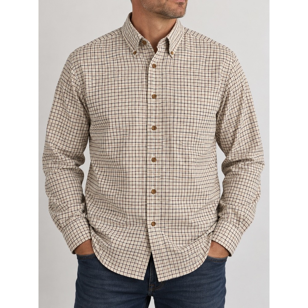 Brooks Brothers Mens XL Non-Iron Cotton Button Down Shirt Tan Navy Tattersall